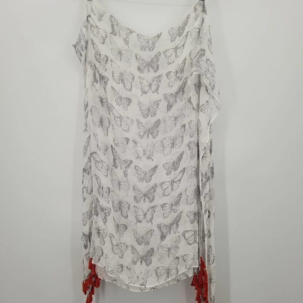 Butterfly Scarf/Wrap with Orange Tassels